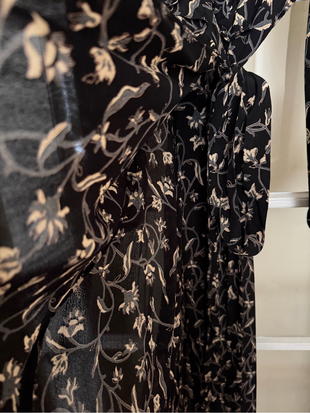 Doen Black Floral Wrap Dress with Cream & Gray Detail - Picture 4 of 7